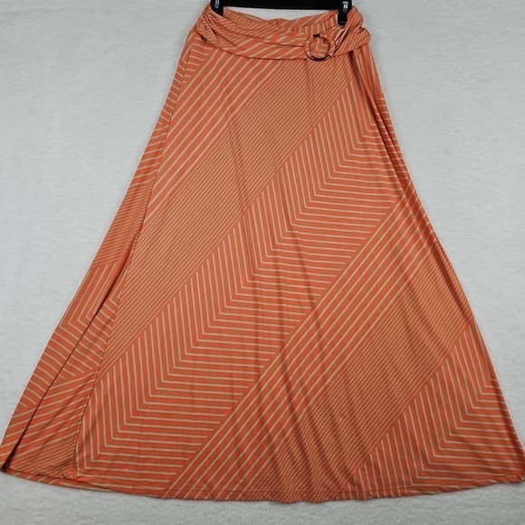 Robert Louis Dresses & Skirts - Robert Louis Womens Size M Striped Coral‎ Tan Mix Maxi Skirt Casual Work Chic